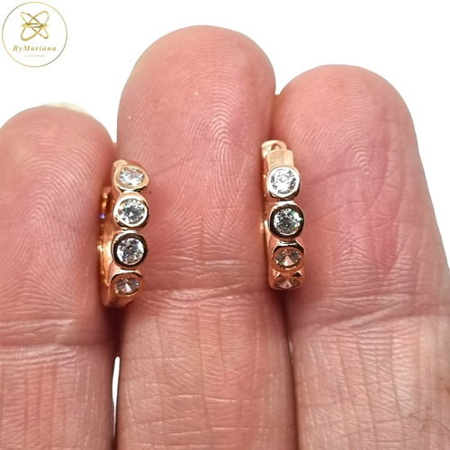 Imagen 2 de 5 de Aros Plata Rose Rodinada Argolla Con Cubic 15 Mm 2,8 Grs