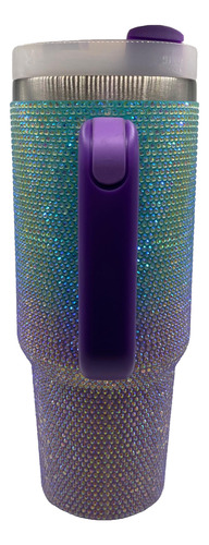 Vaso Termico Quencher 1.2 Con Strass - Brillo Degradé Acero Celeste / Violeta Tornasolado Strass Degradé