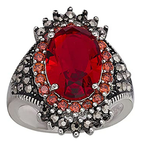 Anillo Exagerado Plata Roja Vintage Estético Punk Regalo