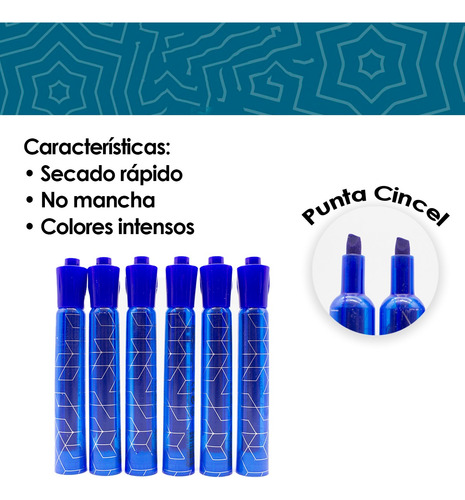 Marcador Base Agua Indra Color Azul Punta Cincel 12 Piezas