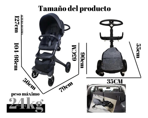 Carriola Para Bebe De Lujo 3 En 1 Cw Multifuncional Anubis Negro Negro