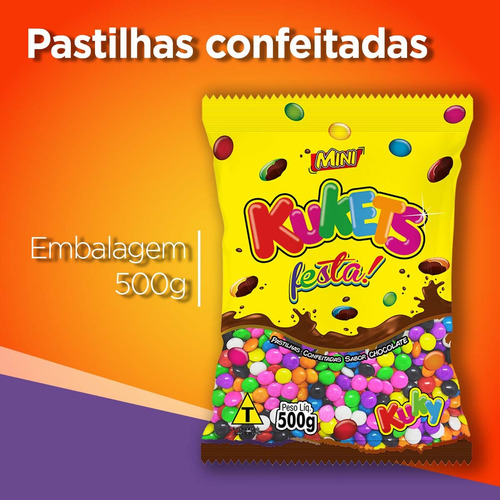 Pastilhas Confete Chocolate Kuky Cores Sortidas Pacote 500g