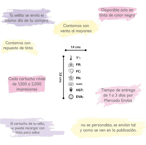 Imagen 2 de 5 de Sello Médico De Signos Vitales Para Enfermería 3.8 X 1.4 Cm