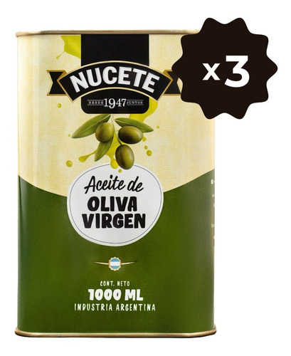 Combo Aceite De Oliva Virgen Lata 1000 Ml X 3