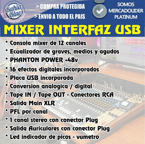 Imagen 4 de 10 de Mixer Consola 12 Canales Interfaz Usb Bluetooth Efectos