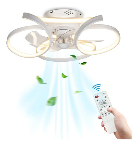 Ventilador De Techo Con 14in Aspas Led Con Luz Ajustable 60 M 50 Blanco Plástico 6
