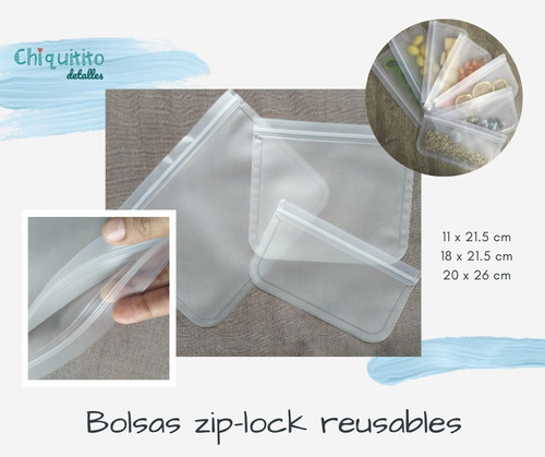 Set 3 Bolsas Resellables, Reutilizables, Alimentos Zip-lock