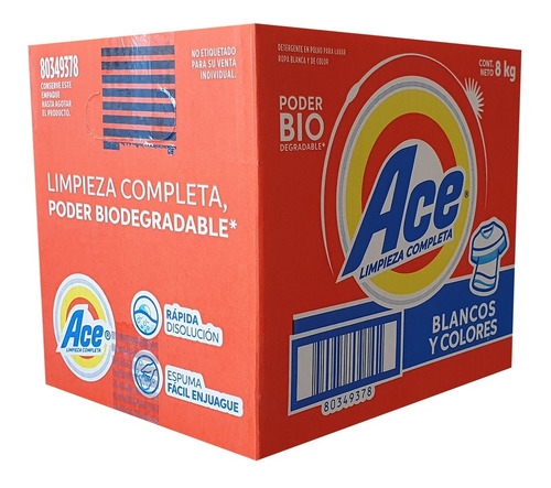 Detergente Para Ropa En Polvo Ace Maxi Limpieza Floral Antibacterial Bolsa 8 kg