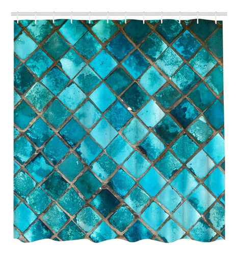 ~? Lukuy Turquoise Shower Curtain Geometric Rhombus Bathroom