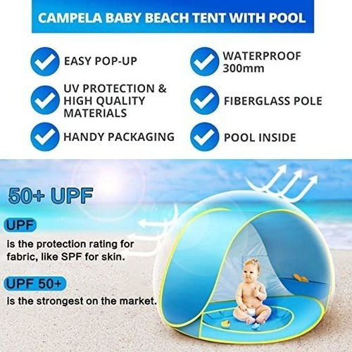 Imagen 3 de 8 de Carpa De Playa Para Bebés Toldo Portátil De Protección Uv P