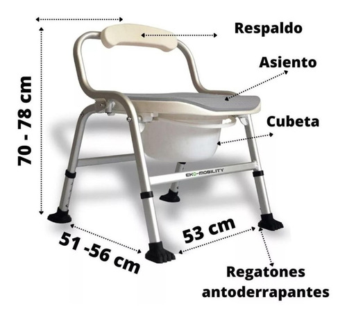 Silla Comodo Ducha Aluminio De Lujo Gris