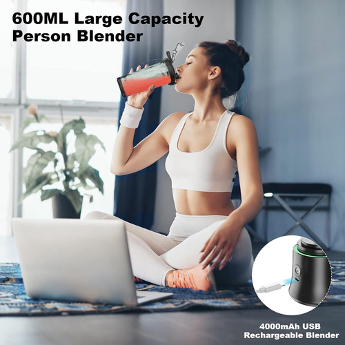 1 Minibatidora Usb Recargable De 600 Ml Con 6 Cuchillas