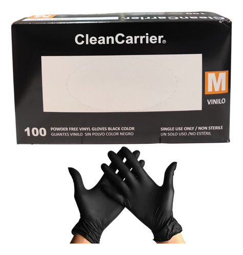 Guantes Vinilo Negro Sin Polvo Cleancarrier Caja 100 Un.