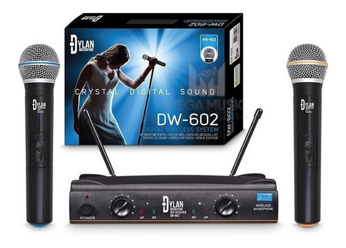 Microfone Sem Fio Profissional Uhf Dylan Dw-602 Duplo Mão