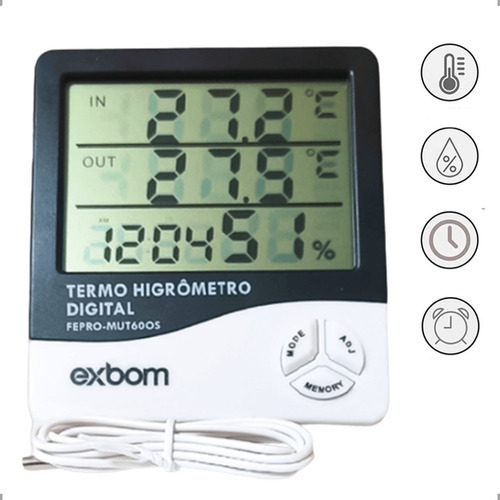 Termo-higrômetro Relógio Digital Umidade Temperatura Ar