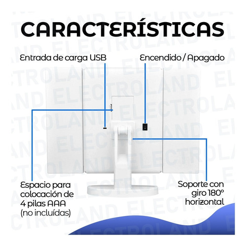 Imagen 7 de 10 de Espejo Luz Led Táctil Maquillaje Puertas Carga Usb Touch