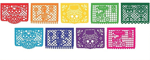 Decoración Plástico Picado Día De Muertos 10 Tiras 5.7 Mt