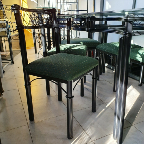 Mesa 180x90 C/ 4 Sillas + 2 Sillones Tapizados Hierro Forja