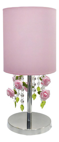Abajur Luminária Flores Cristal Cúpula - Teen Bebê Menina Cor Da Estrutura Inox Polido (espelhado) Cor Da Cúpula Cúpula Rosa - Flor Rosa