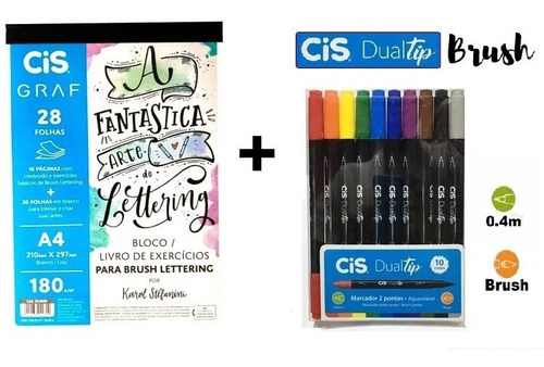 Bloco De Exercício Lettering + Marcador Brush Dual Tip - Cis