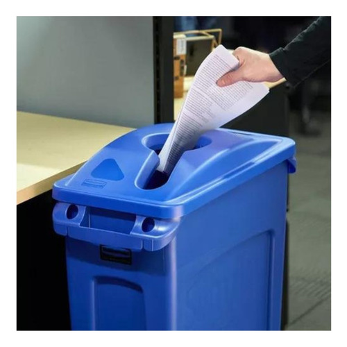 Tapa Mixta De Reciclaje Slim Jim Rubbermaid Color Azul 2 Pzs