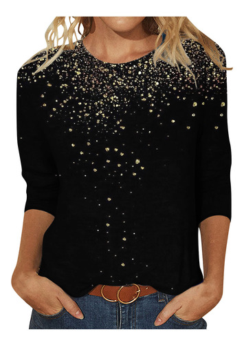Camiseta Feminina I Tops Estampada Com Mangas 3/4, Gola Redo
