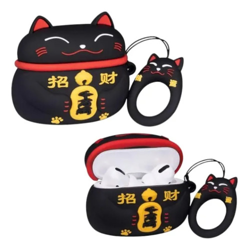 Funda Estuche Kawaii Para Airpods Pro2 Con Gancho Gatito Suerte Negro
