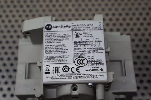 Allen Bradley 194r-c30-1753 Ser A Switch Disconnector Ne Zza