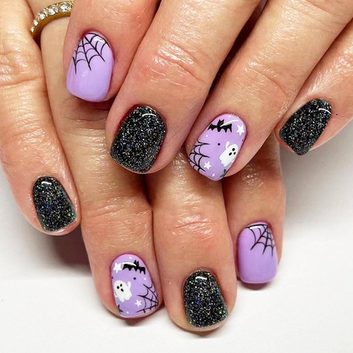Juego De 24 Uñas Postizas A Presión De Color Morado Para Hal