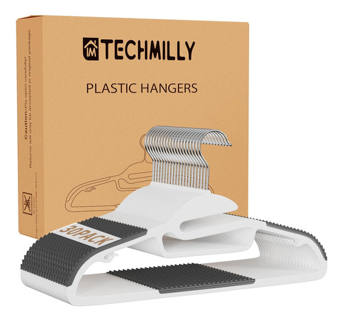 Techmilly Paquete De 30 Perchas De Plástico Deslizantes En S