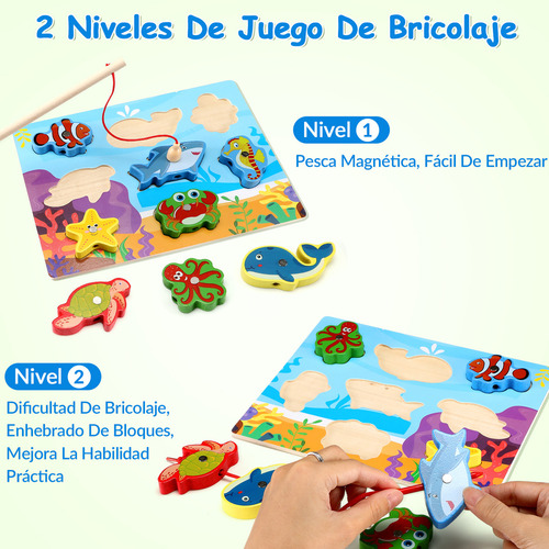 Juego De Pesca Madera Magnética Juguete Didáctico Montessori
