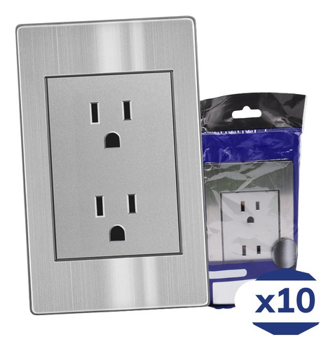 Placa Contacto Doble 90-277v Gris X10 Color Plateado