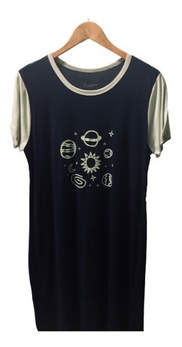 Imagem 2 de 4 de Camisola Pijama Feminino Viscose Bambu Azul Bamboo World
