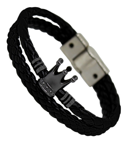 Pulseira Masculina Executiva Couro Coroa Fecho Magnético Imã