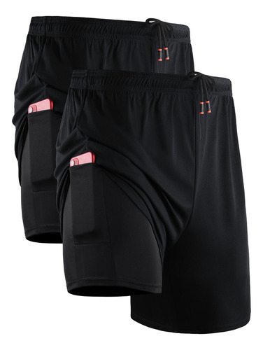 Pantalones Cortos Neleus Dry Fit 2 En 1 Para Correr Con Forr