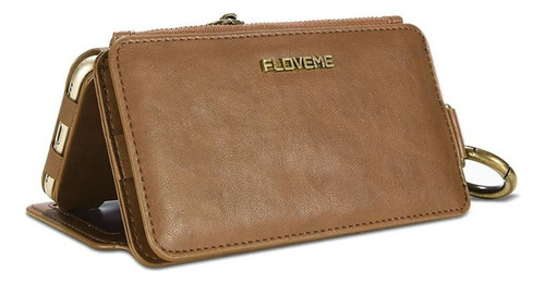 Funda tipo cartera de lujo de piel Floveme para iPhone XS Max 6.5, color marrón liso