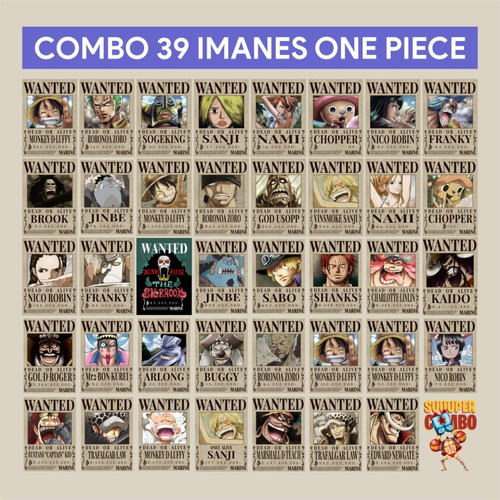 Imagen 1 de 5 de Imanes Wanted Mugiwara X 39 One Piece Super Combo - Animeras