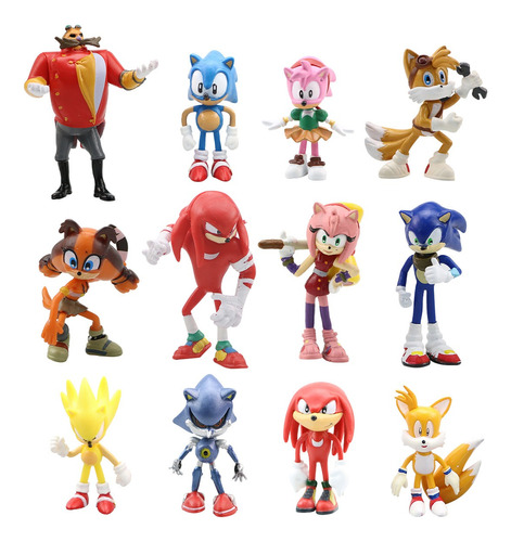 Figuras De Juguete De Sonic C/tails, Knuckles Y Más, 12 Pcs