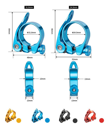 X Abrazadera De Poste De Sillín De Bicicleta De 34,9 Mm Azul