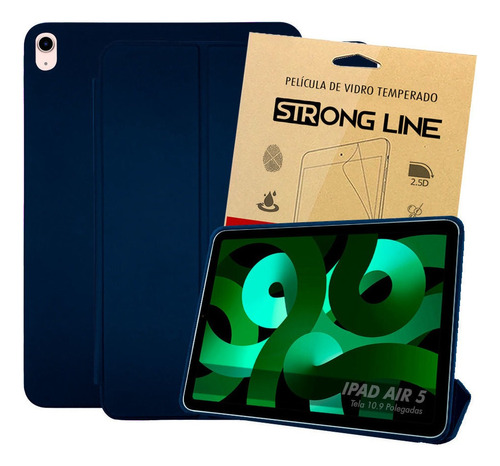 Case Para iPad Air 5 5ª Geração Smart Premium Top + Pelicula Cor Azul-marinho