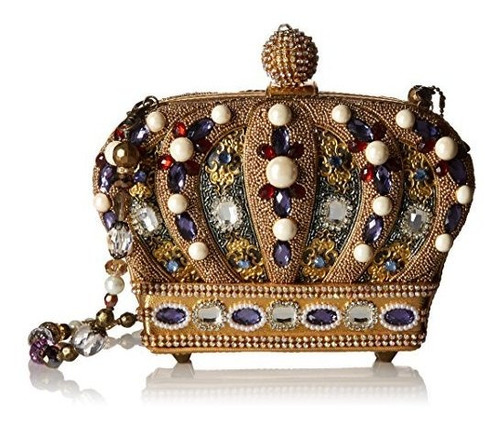 Bolso Corona Real Con Cuentas Y Joyas, Dorado.