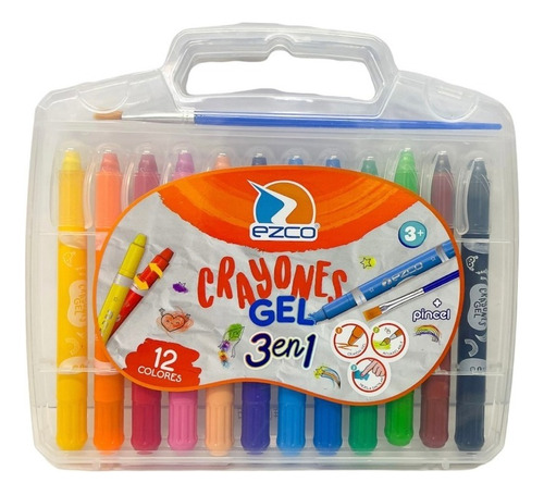Crayones Gel Ezco 3 En 1 En Valija X 12 Colores + Pincel