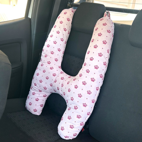 Almofada De Dormir De Carro Em Forma H Com Encosto De Cabeça Cor Coroa Rosa Desenho Do Tecido Estampado