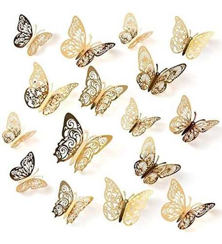 48 Piezas Pegatinas 3d Oro Mariposa 3 Tamaños Para Niñas