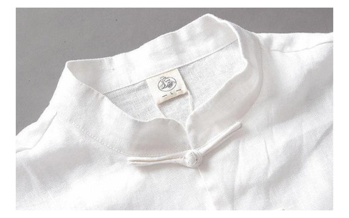 Camisa De Algodón Y Lino Camisa De Cuello Alto Para Hombre