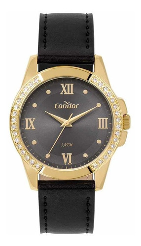 Relógio Condor Feminino Co2035msv/2c Dourado Couro Preto
