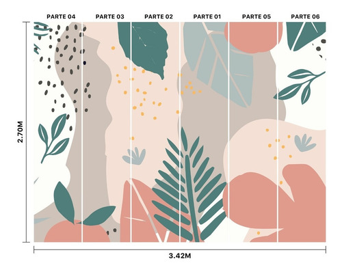 Imagem 2 de 3 de Papel De Parede Floral Folhagem Painel 6 Rolos - 9m²
