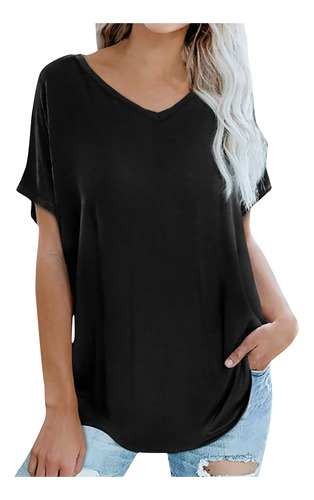 Camiseta En U Para Mujer, Manga Corta, Cuello En V, Color Li