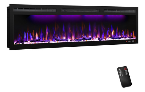 Chimenea Eléctrica Empotrable Línea Delgada Multicolor Negro, Blanco