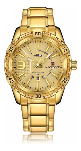 Reloj Dorado Militar Naviforce Casual Date For Hombre .